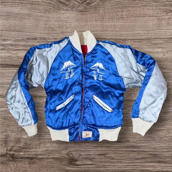 1950s Japan Sukajan Kids Jacket Reversible Red Velvet Blue Satin Tiger Eagle - Picture 10 of 15